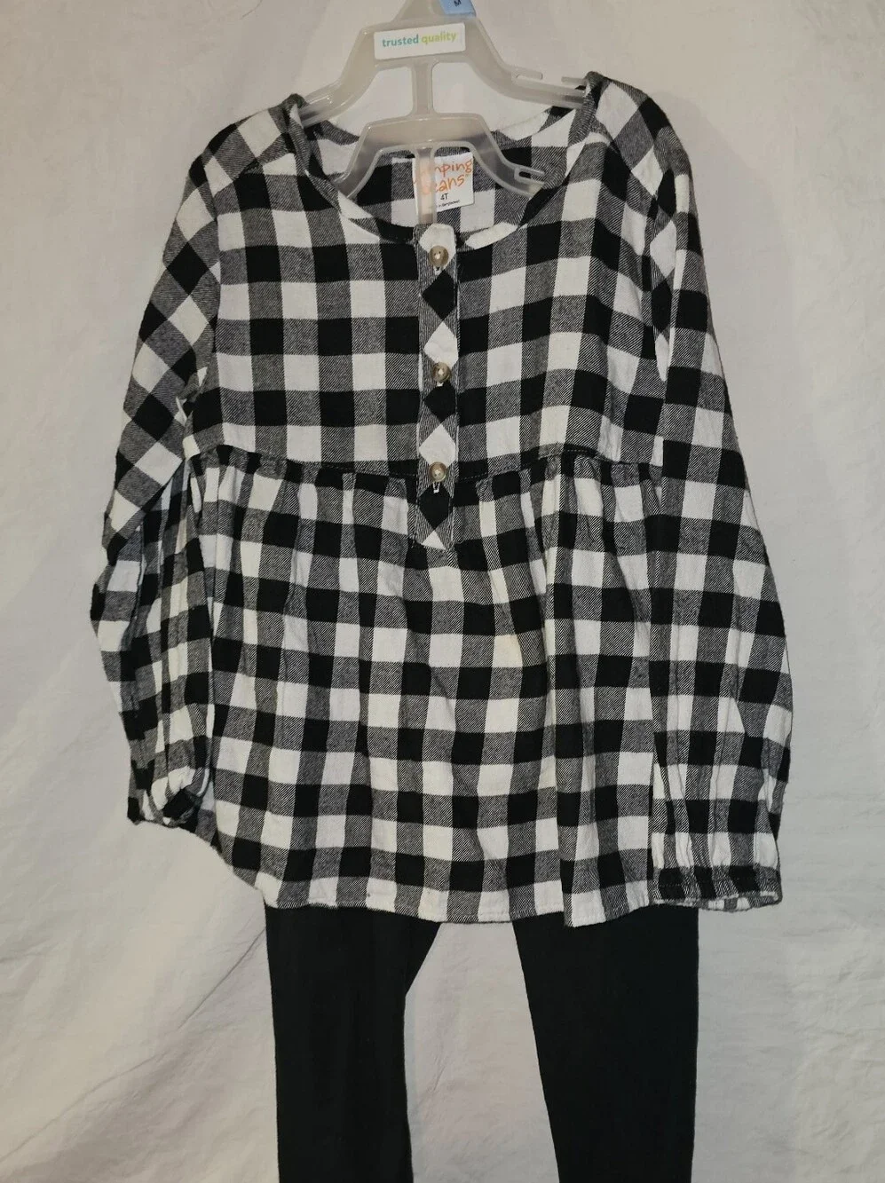 Jumping Beans Black & White Plaid Tunic with Black Leggings